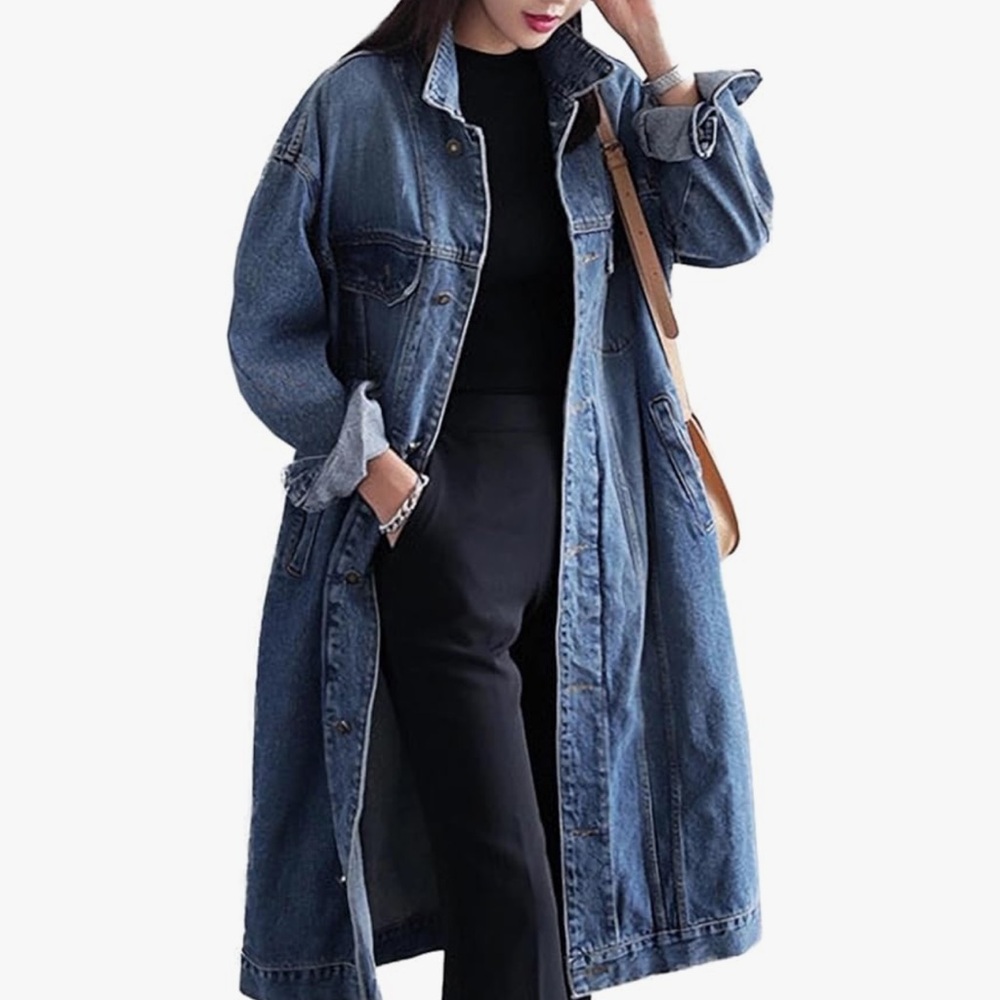 Jofemuho
Womens Classic Jean Jacket Button Down Denim Trench Coat